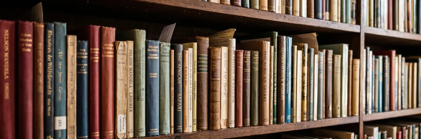 Shelf of classic African literature and safari books